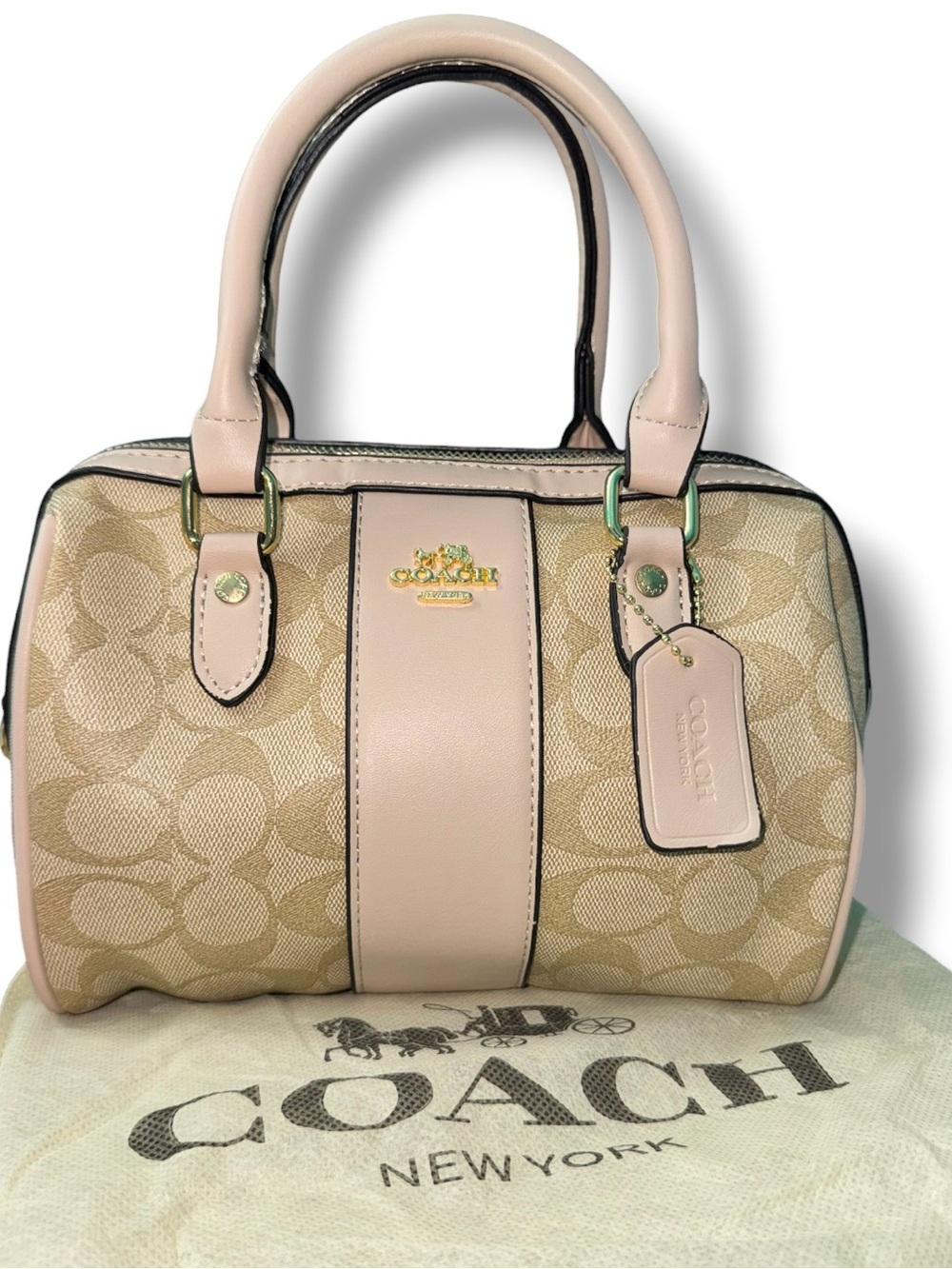 Coach Rowan Satchel Crossbody Signature Khaki Blush Pink Handbag New - Picture 5 of 5